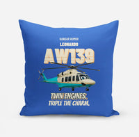 Thumbnail for Leonardo AW139 - Twin engines. Triple the charm. design on blue pillow