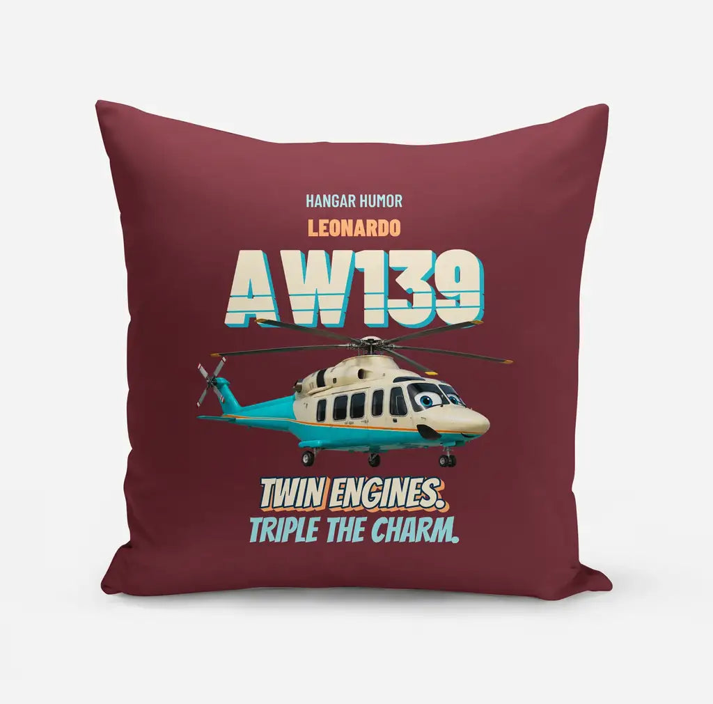 Leonardo AW139 - Twin engines. Triple the charm. design on dark red pillow