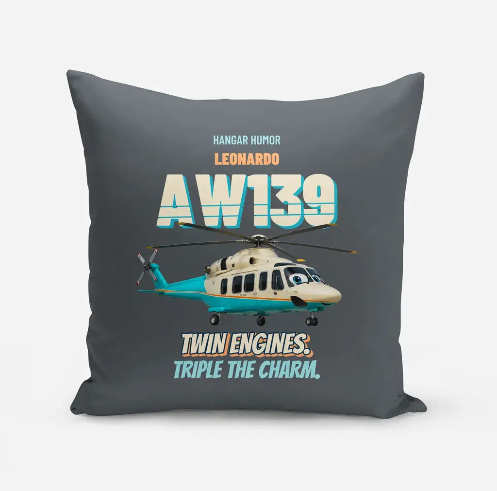 Leonardo AW139 - Twin engines. Triple the charm. design on gray pillow