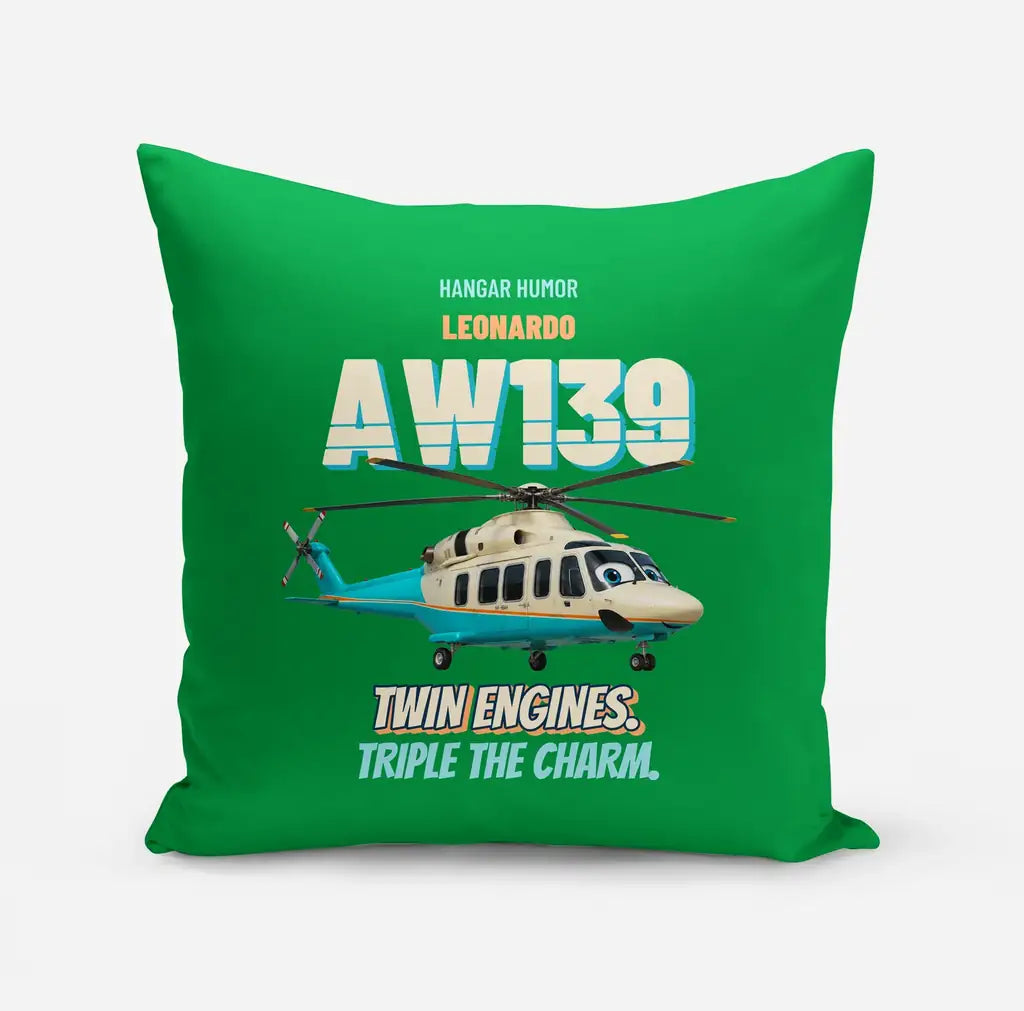 Leonardo AW139 - Twin engines. Triple the charm. design on green pillow