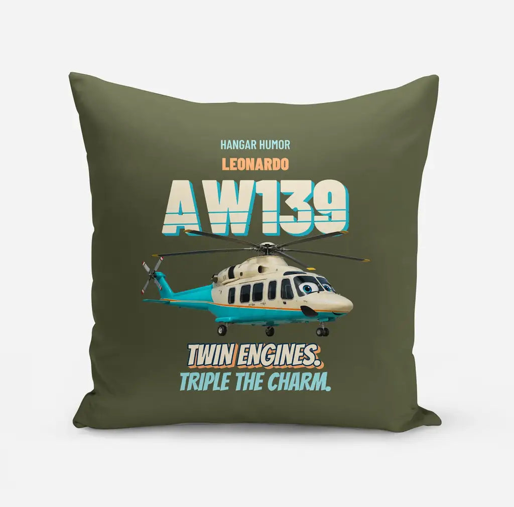 Leonardo AW139 - Twin engines. Triple the charm. design on green army pillow