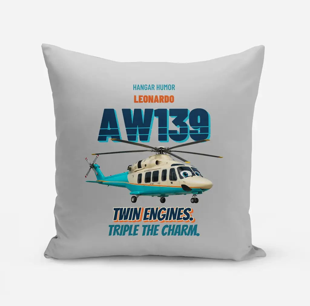 Leonardo AW139 - Twin engines. Triple the charm. design on light gray pillow