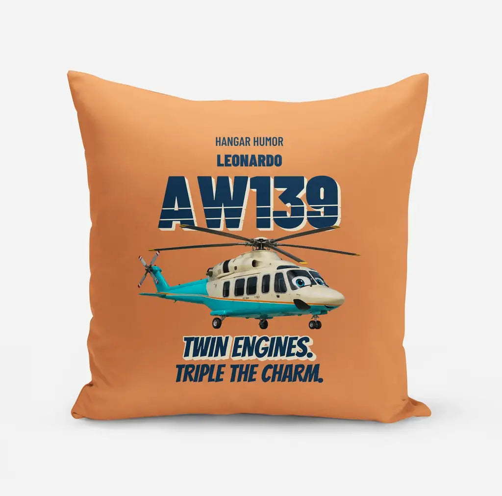 Leonardo AW139 - Twin engines. Triple the charm. design on orange pillow