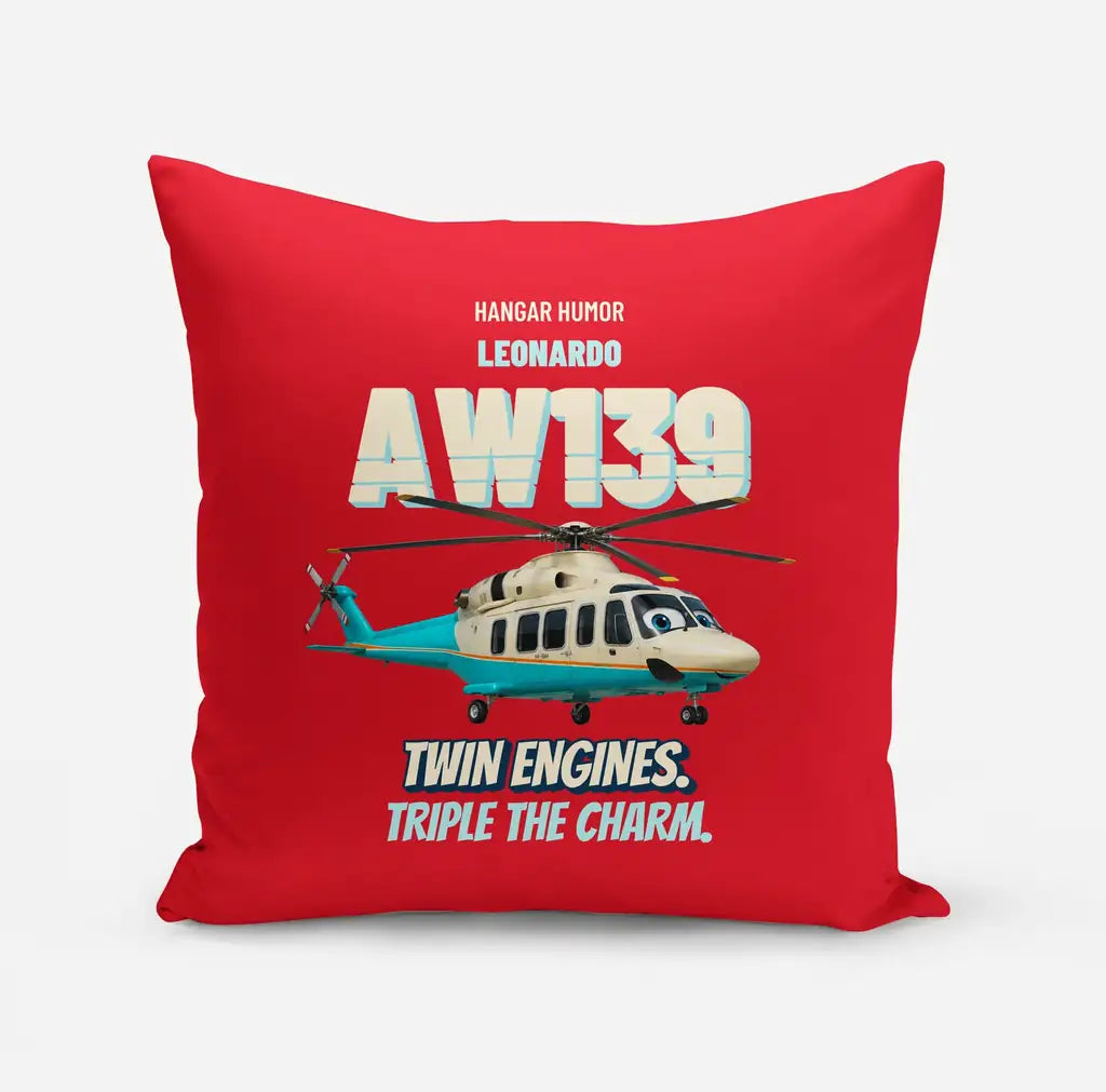 Leonardo AW139 - Twin engines. Triple the charm. design on red pillow