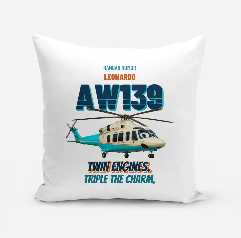Leonardo AW139 - Twin engines. Triple the charm. design on white pillow