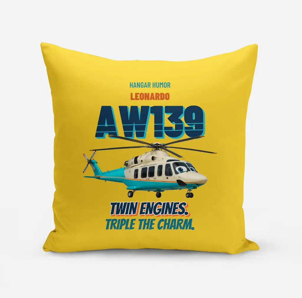 Leonardo AW139 - Twin engines. Triple the charm. design on yellow pillow