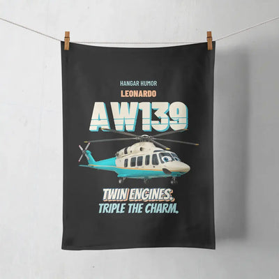Leonardo AW139 - Twin engines. Triple the charm. design on black towel