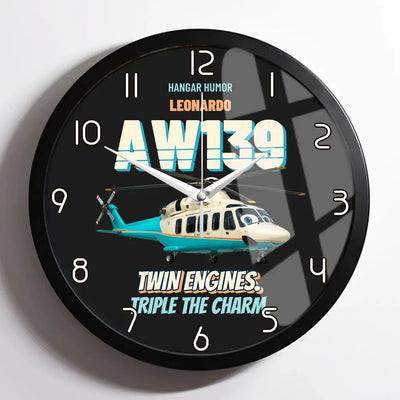 Leonardo AW139 - Twin engines. Triple the charm. design on black framed wall clock
