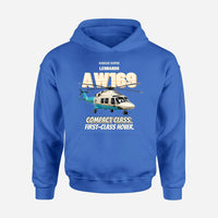 Thumbnail for Leonardo AW169 - Compact class. First-class hover. design on blue hoodie single side