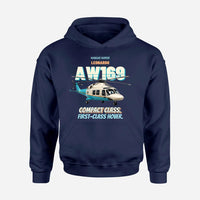 Thumbnail for Leonardo AW169 - Compact class. First-class hover. design on navy blue hoodie single side