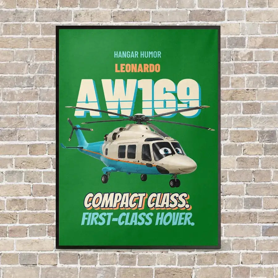 Leonardo AW169 - Compact class. First-class hover. vertical canvas print - framed - green background