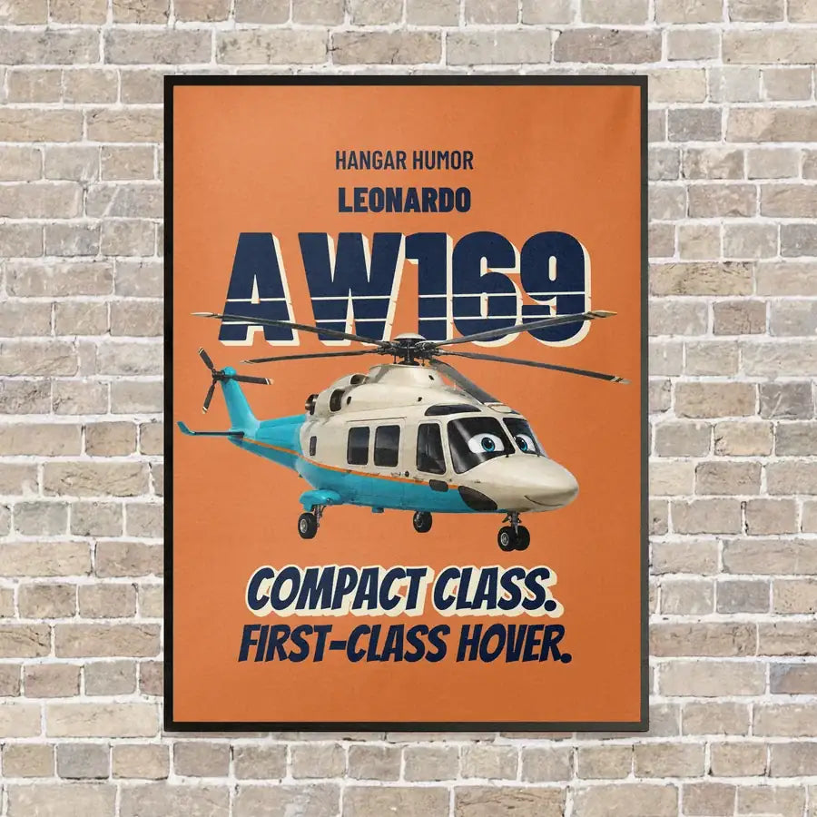 Leonardo AW169 - Compact class. First-class hover. vertical canvas print - framed - orange background