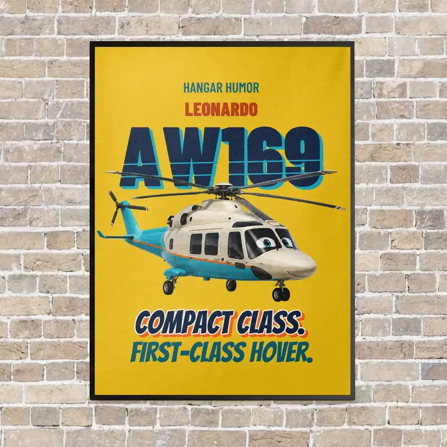 Leonardo AW169 - Compact class. First-class hover. vertical canvas print - framed - yellow background