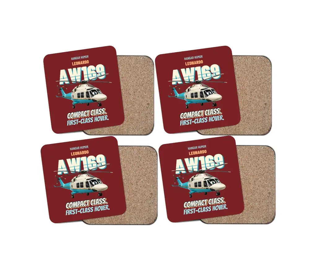 Leonardo AW169 - Compact class. First-class hover. design on dark red 4 pieces set coaster