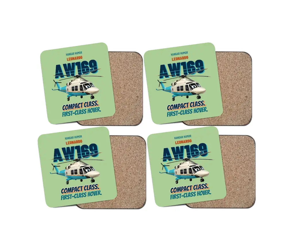Leonardo AW169 - Compact class. First-class hover. design on light green 4 pieces set coaster