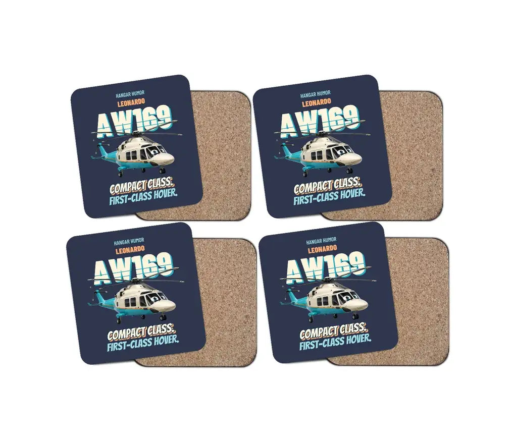 Leonardo AW169 - Compact class. First-class hover. design on navy blue 4 pieces set coaster