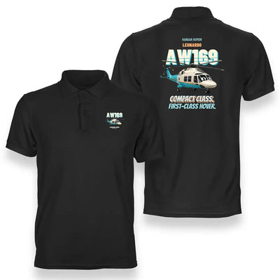 Leonardo AW169 - Compact class. First-class hover. design on black polo t-shirt