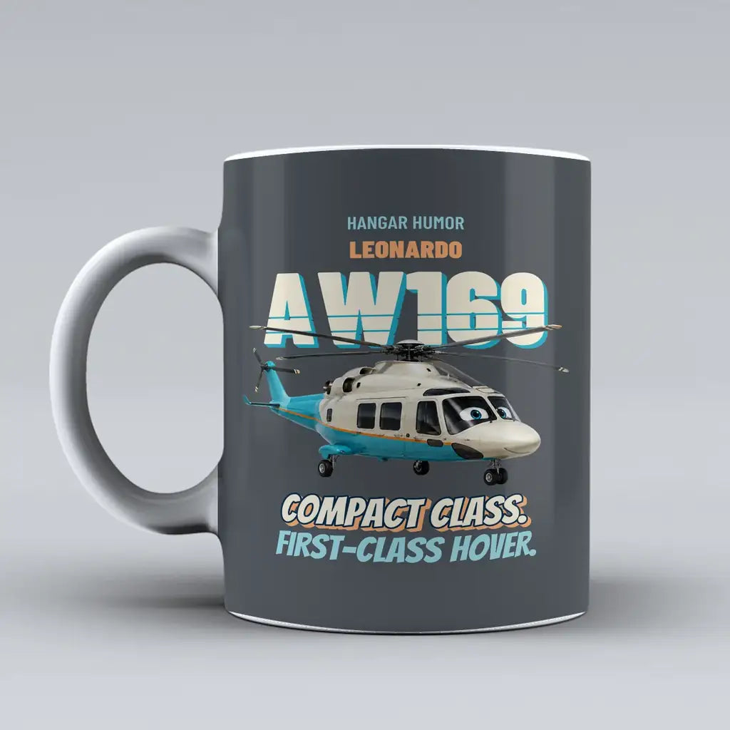 Leonardo AW169 - Compact class. First-class hover. design on gray ceramic mug