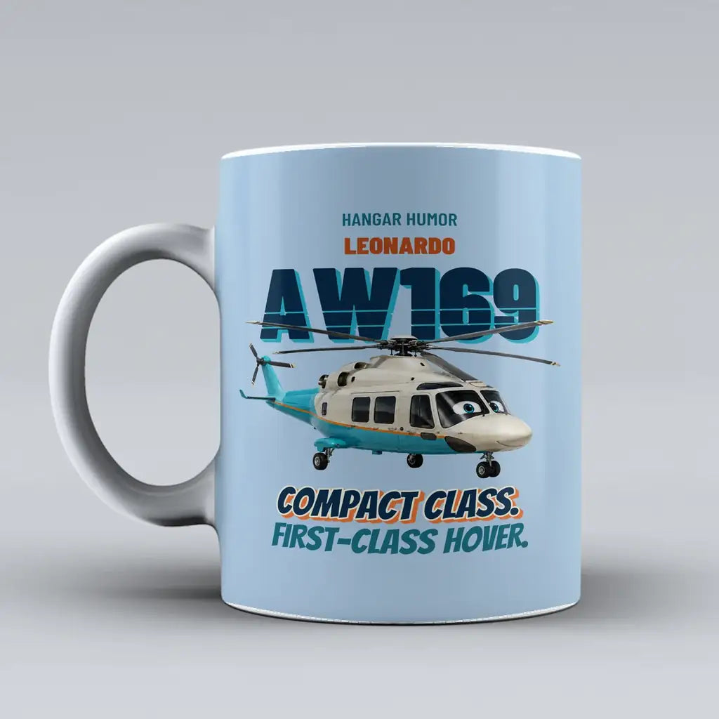 Leonardo AW169 - Compact class. First-class hover. design on light blue ceramic mug