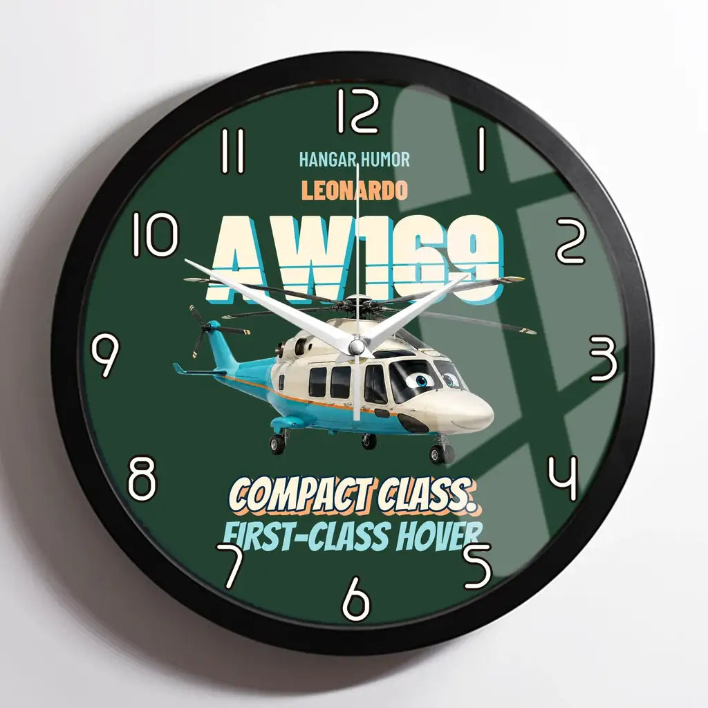 Leonardo AW169 - Compact class. First-class hover. design on dark green framed wall clock