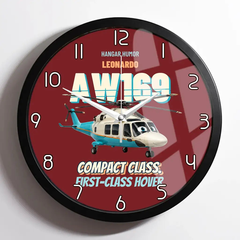 Leonardo AW169 - Compact class. First-class hover. design on dark red framed wall clock