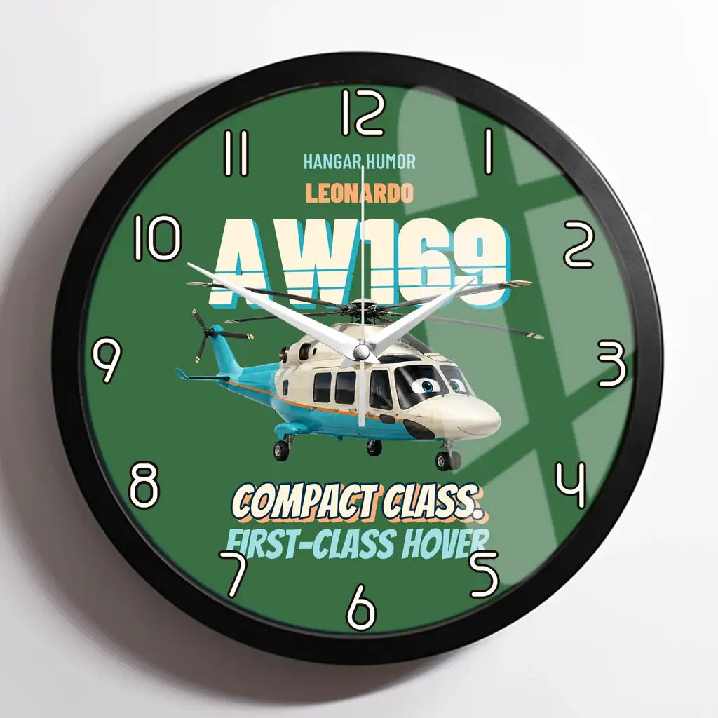Leonardo AW169 - Compact class. First-class hover. design on green framed wall clock