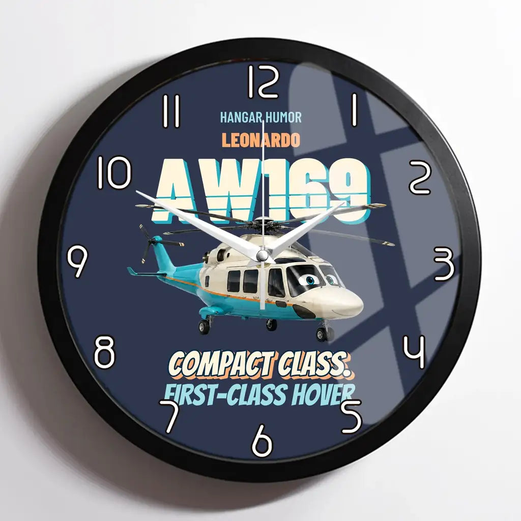 Leonardo AW169 - Compact class. First-class hover. design on navy blue framed wall clock