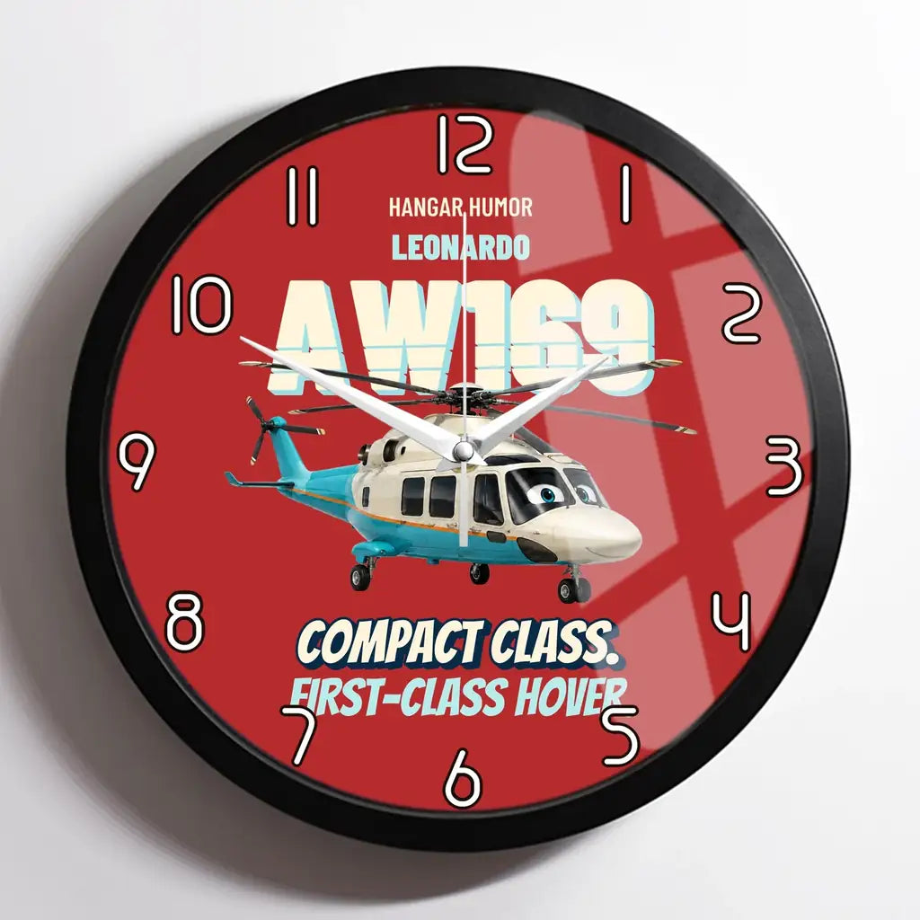 Leonardo AW169 - Compact class. First-class hover. design on red framed wall clock