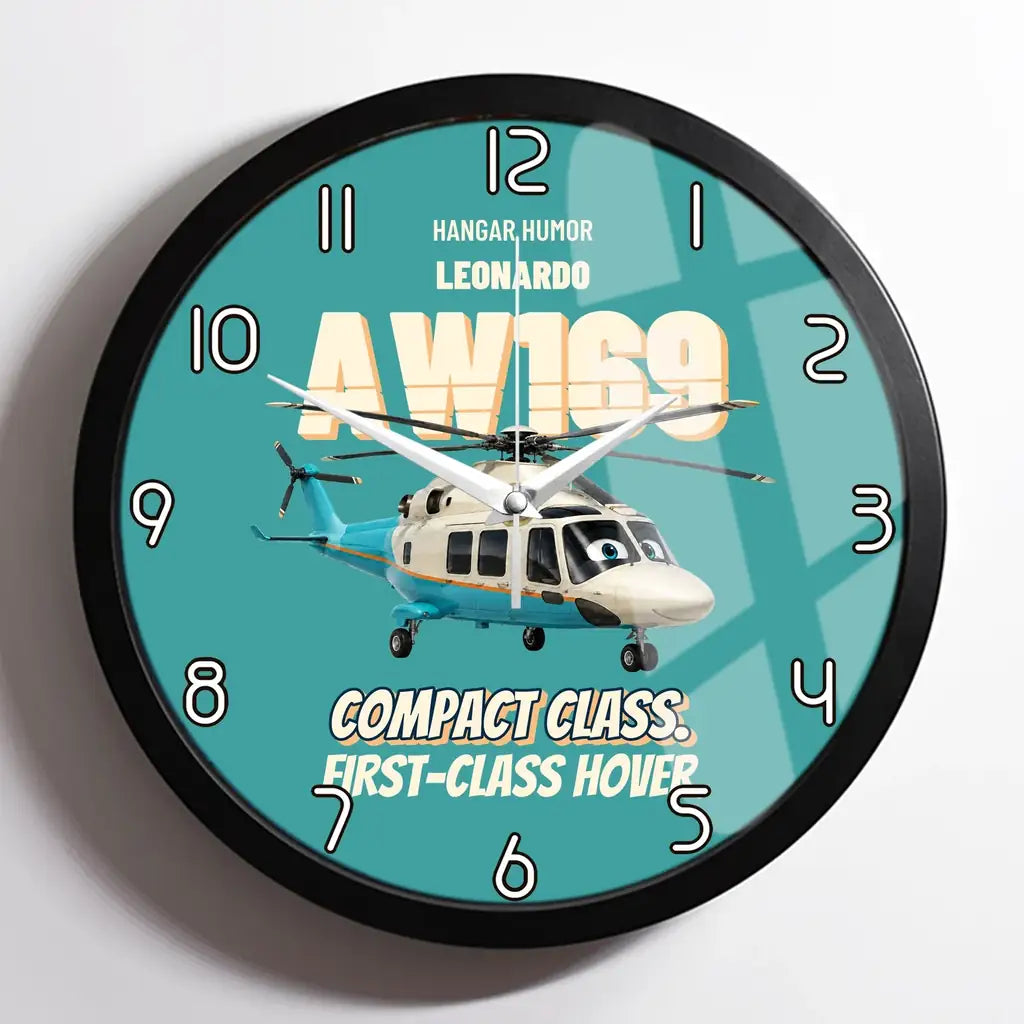 Leonardo AW169 - Compact class. First-class hover. design on turquoise framed wall clock