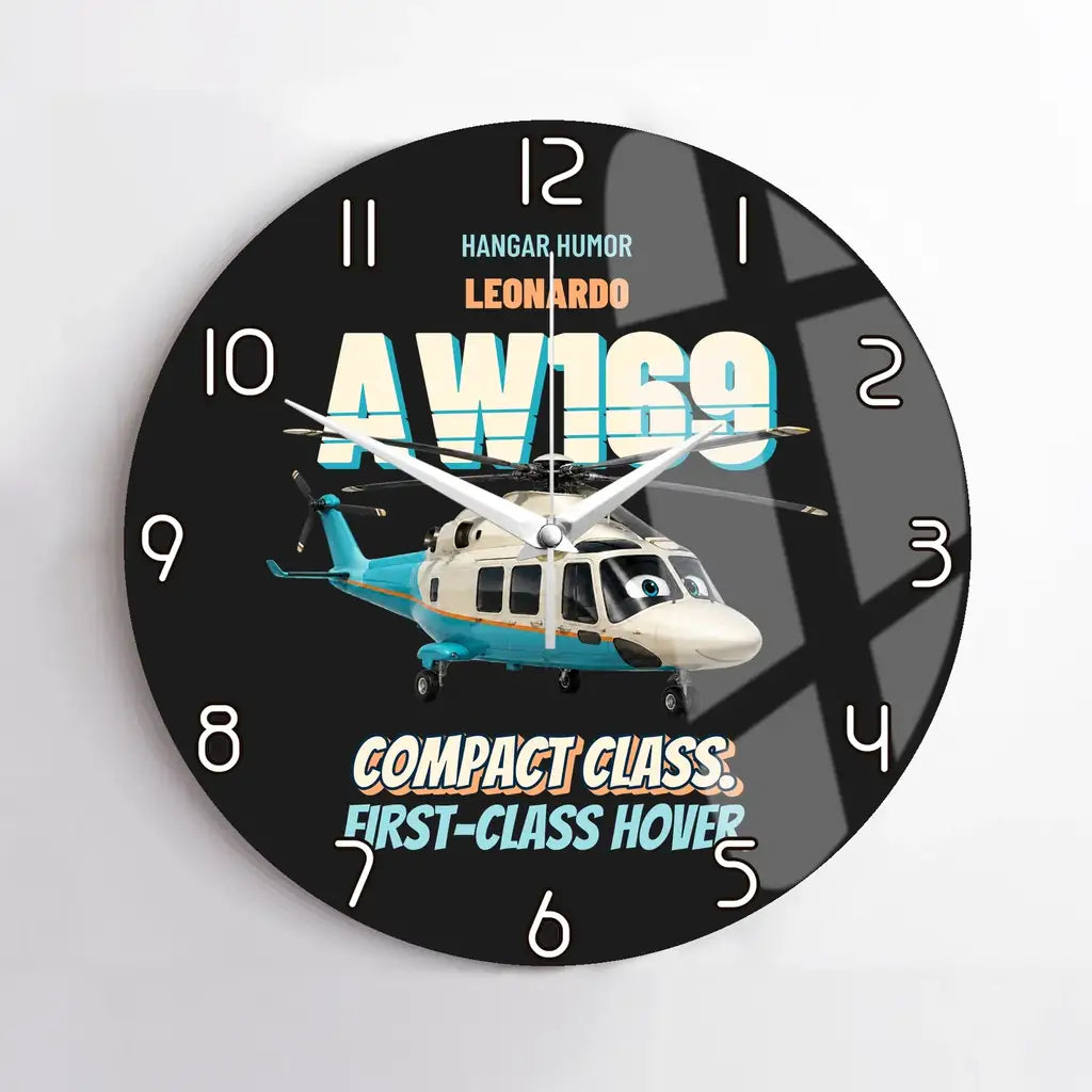 Leonardo AW169 - Compact class. First-class hover. design on black no frame wall clock