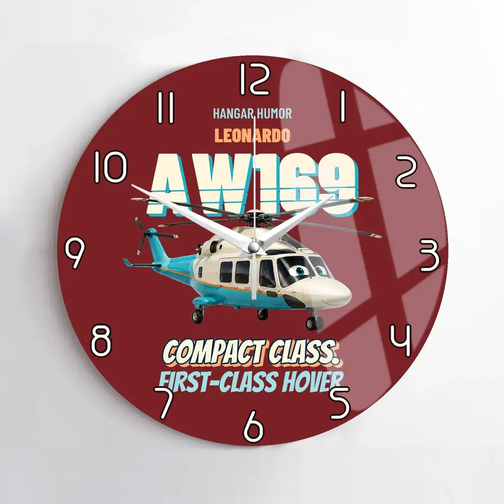 Leonardo AW169 - Compact class. First-class hover. design on dark red no frame wall clock