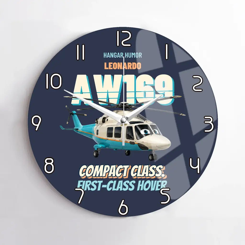 Leonardo AW169 - Compact class. First-class hover. design on navy blue no frame wall clock