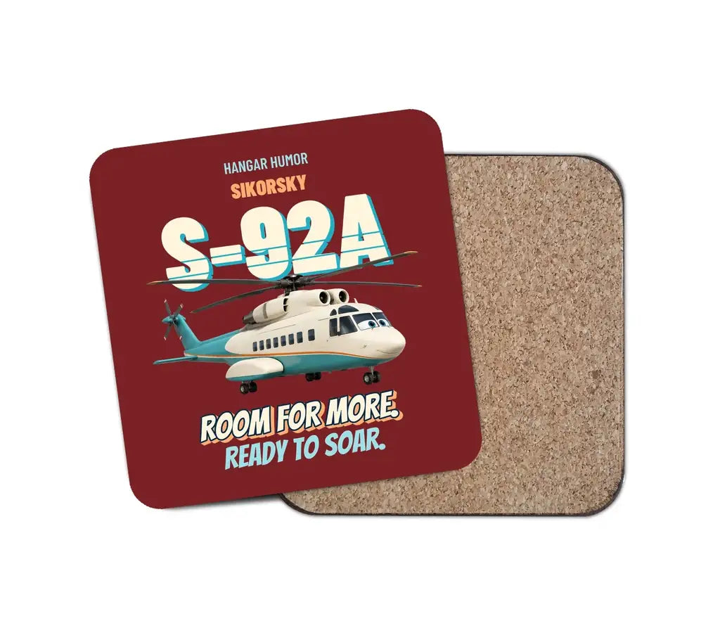 Sikorsky S-92A - Room for more. Ready to soar. design on dark red 1 piece coaster