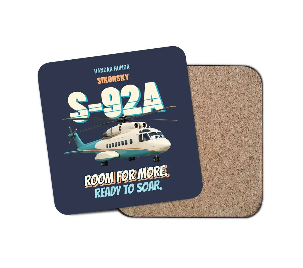 Sikorsky S-92A - Room for more. Ready to soar. design on navy blue 1 piece coaster