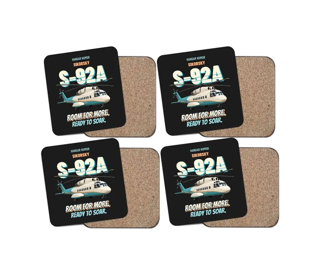 Sikorsky S-92A - Room for more. Ready to soar. design on black 4 pieces set coaster