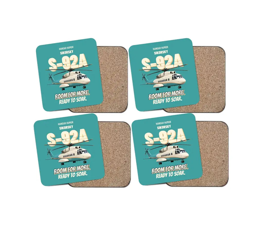 Sikorsky S-92A - Room for more. Ready to soar. design on turquoise 4 pieces set coaster
