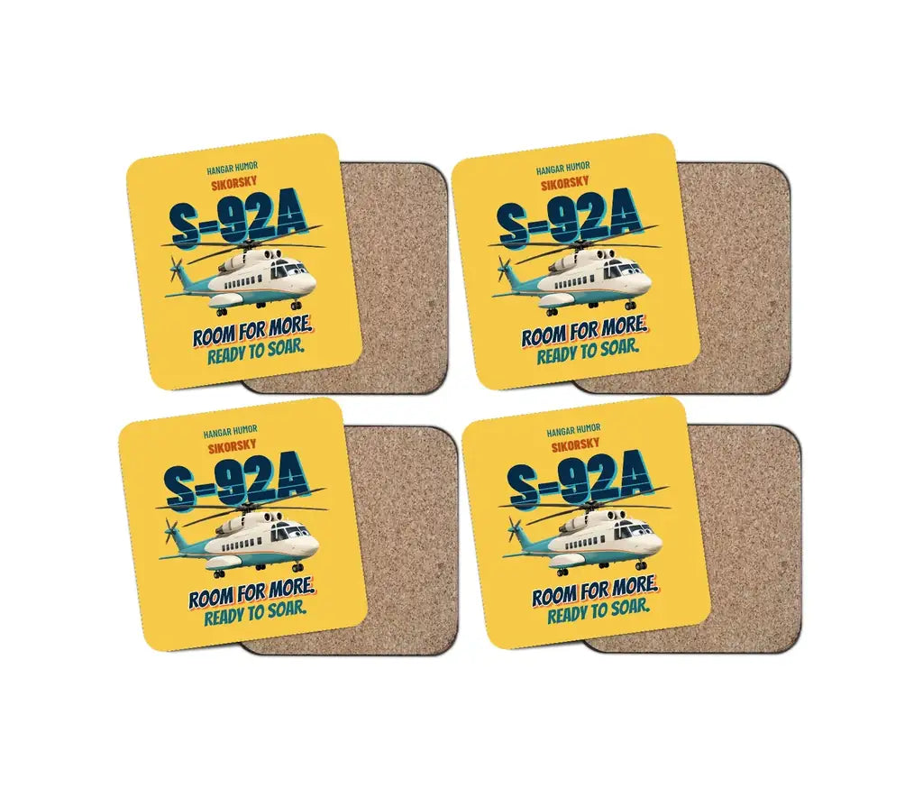 Sikorsky S-92A - Room for more. Ready to soar. design on yellow 4 pieces set coaster