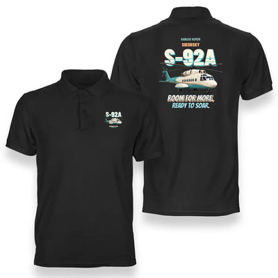 Sikorsky S-92A - Room for more. Ready to soar. design on black polo t-shirt