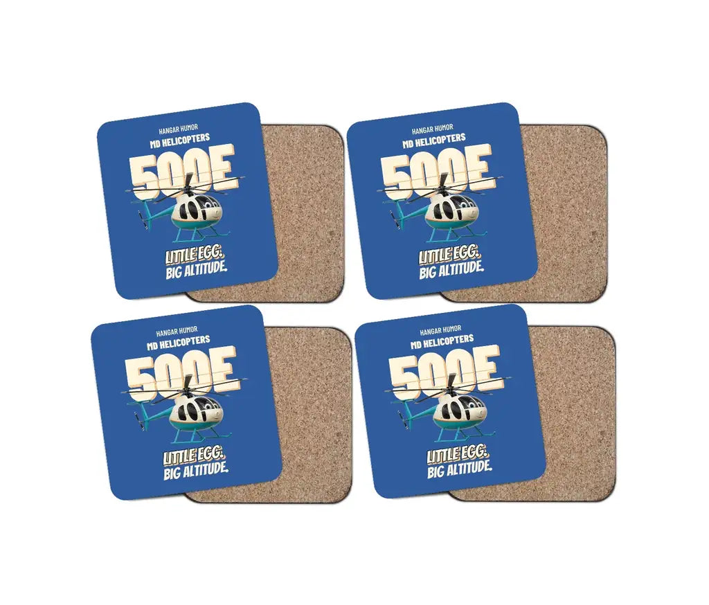 MD Helicopters MD 500E - Little egg. Big altitude. design on blue 4 pieces set coaster