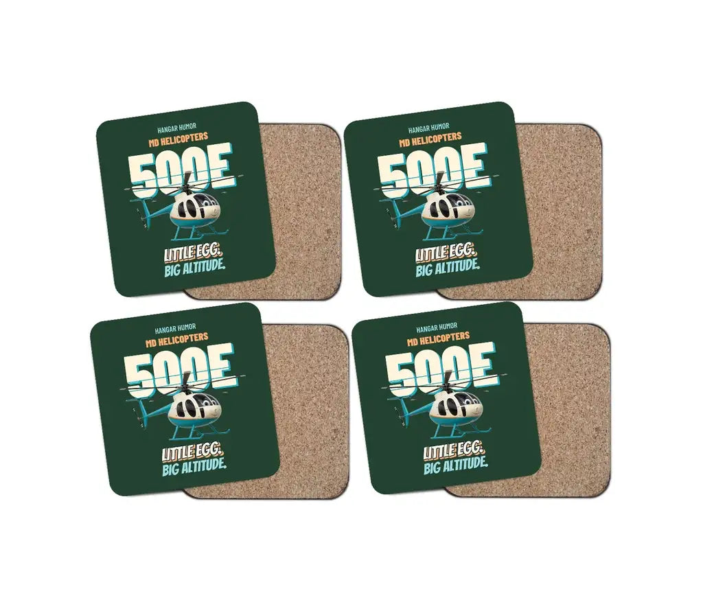 MD Helicopters MD 500E - Little egg. Big altitude. design on dark green 4 pieces set coaster