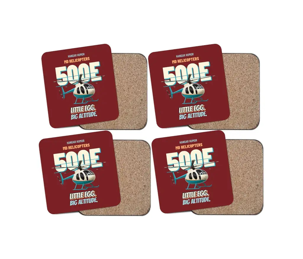 MD Helicopters MD 500E - Little egg. Big altitude. design on dark red 4 pieces set coaster