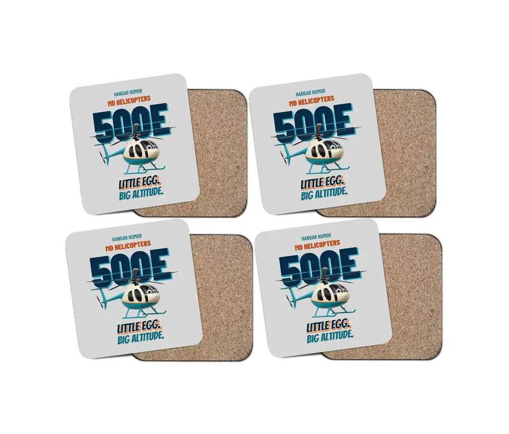 MD Helicopters MD 500E - Little egg. Big altitude. design on light gray 4 pieces set coaster