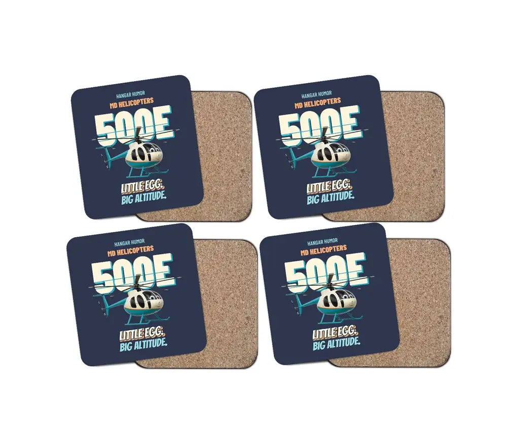 MD Helicopters MD 500E - Little egg. Big altitude. design on navy blue 4 pieces set coaster