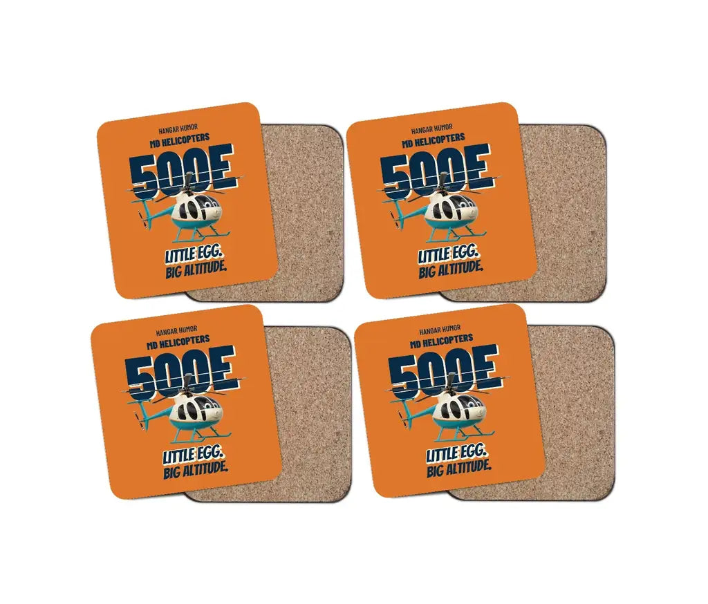 MD Helicopters MD 500E - Little egg. Big altitude. design on orange 4 pieces set coaster