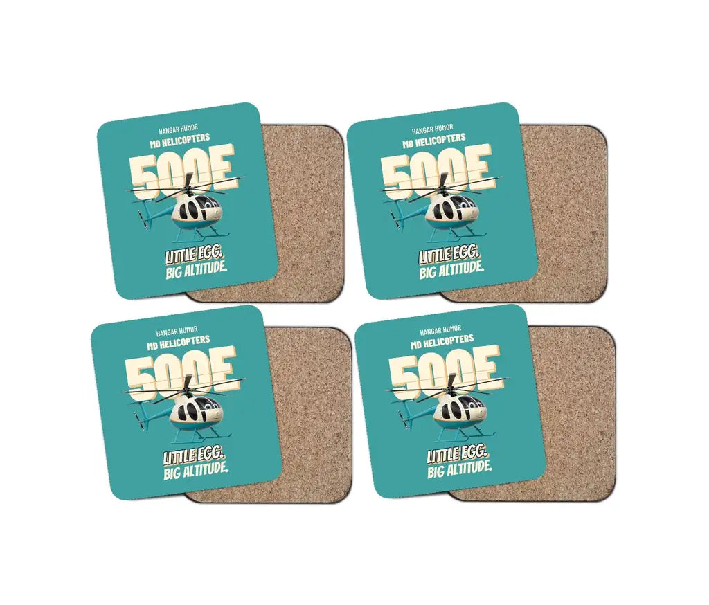 MD Helicopters MD 500E - Little egg. Big altitude. design on turquoise 4 pieces set coaster