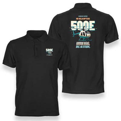MD Helicopters MD 500E - Little egg. Big altitude. design on black polo t-shirt