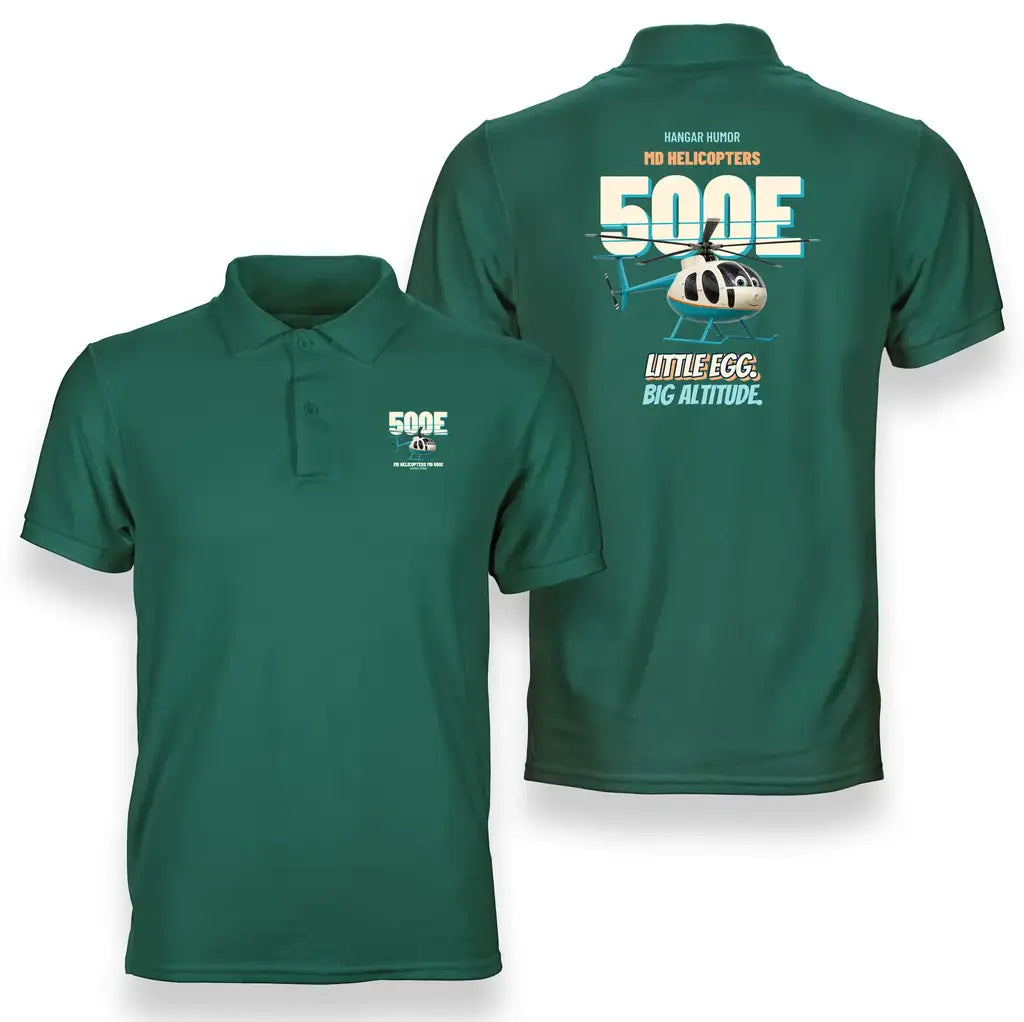 MD Helicopters MD 500E - Little egg. Big altitude. design on green polo t-shirt