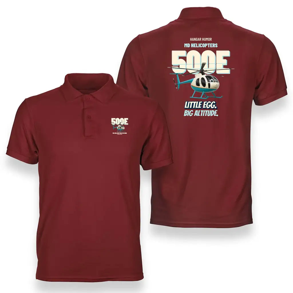 MD Helicopters MD 500E - Little egg. Big altitude. design on red polo t-shirt