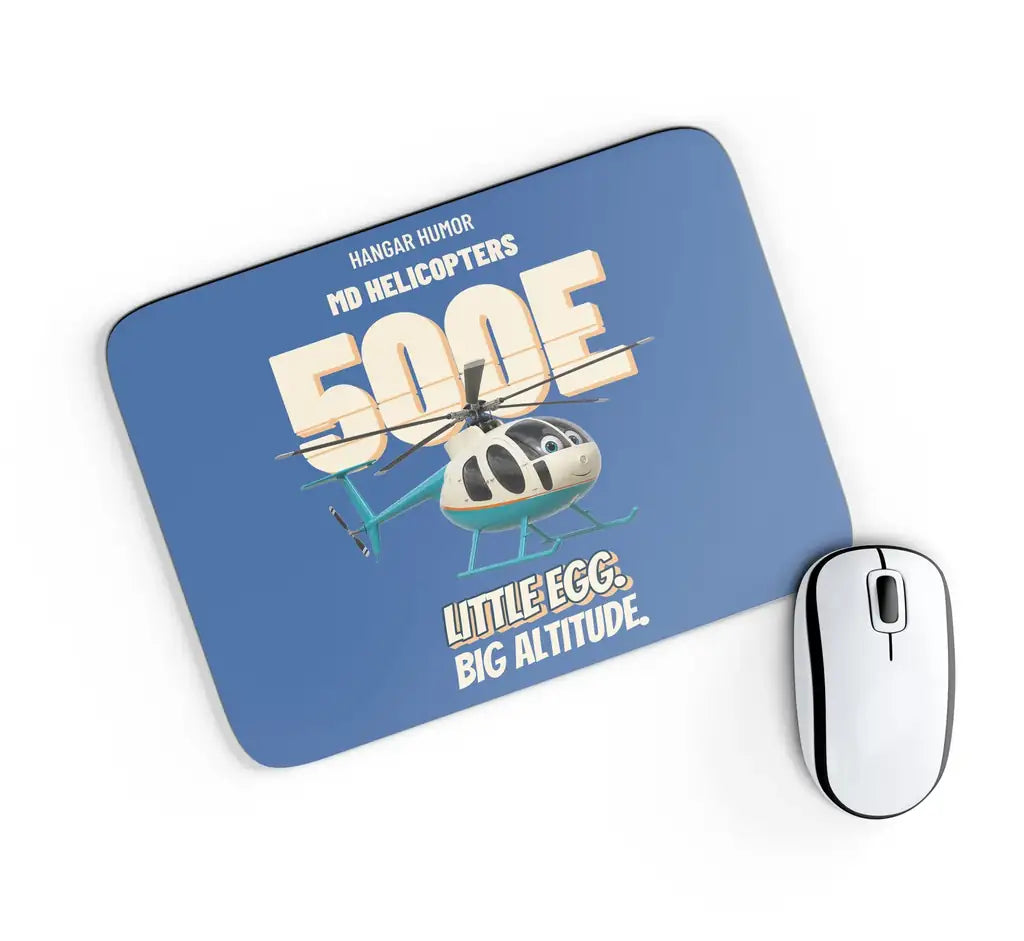 MD Helicopters MD 500E - Little egg. Big altitude. design on blue rectangle mouse pad