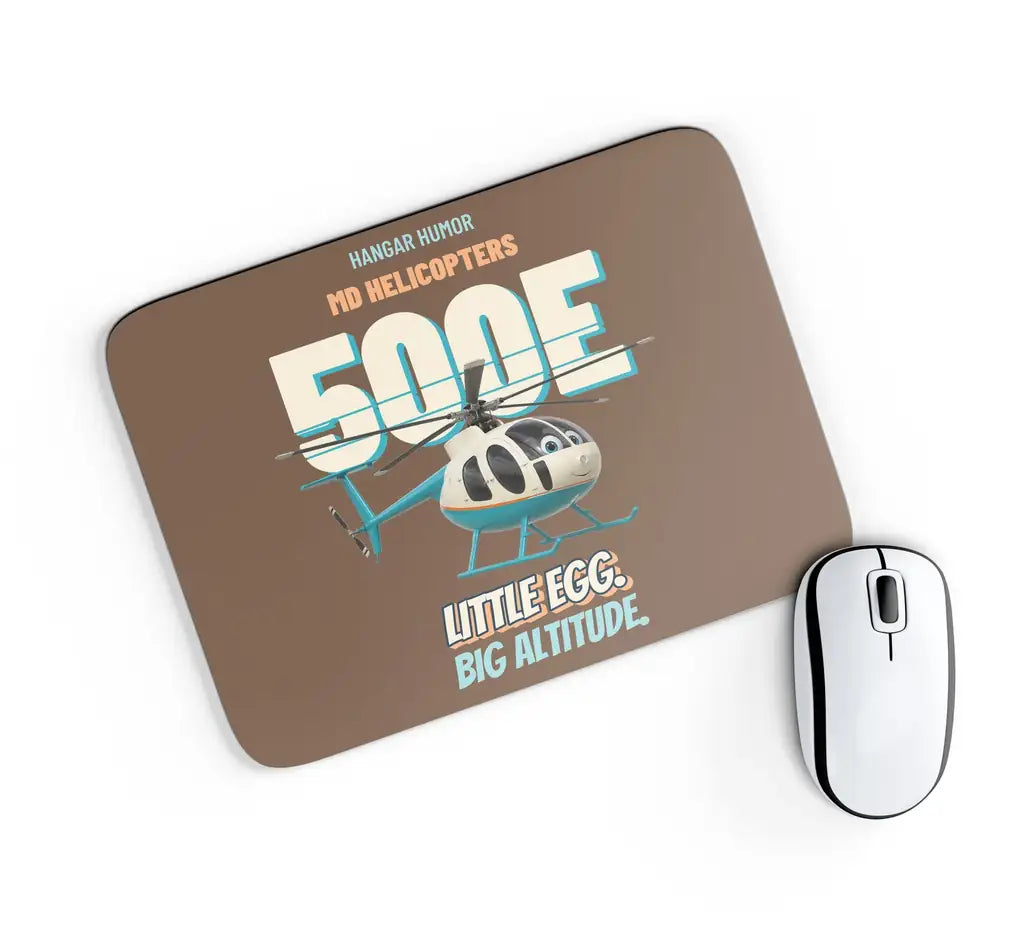 MD Helicopters MD 500E - Little egg. Big altitude. design on brown rectangle mouse pad